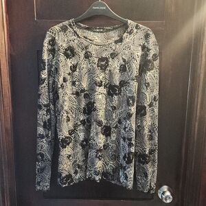 Black and Gray Floral Lace-look Top